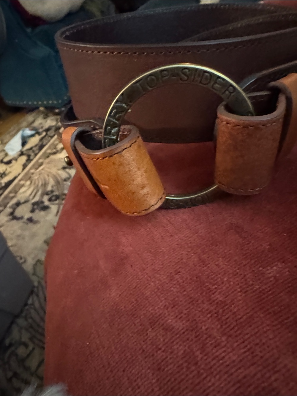 Sperry Two-Tone Brown and Tan Leather Ring Belt